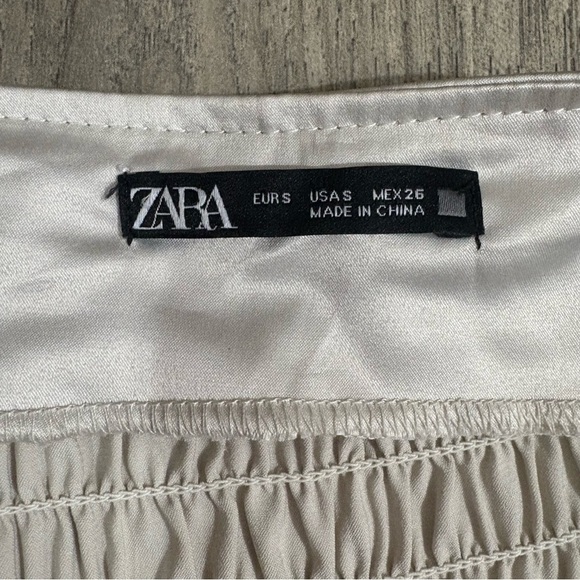 ZARA Ivory Maxi Dress Elastic Waist Shiny Sz S Silky Bridal Wedding Party - Picture 3 of 12